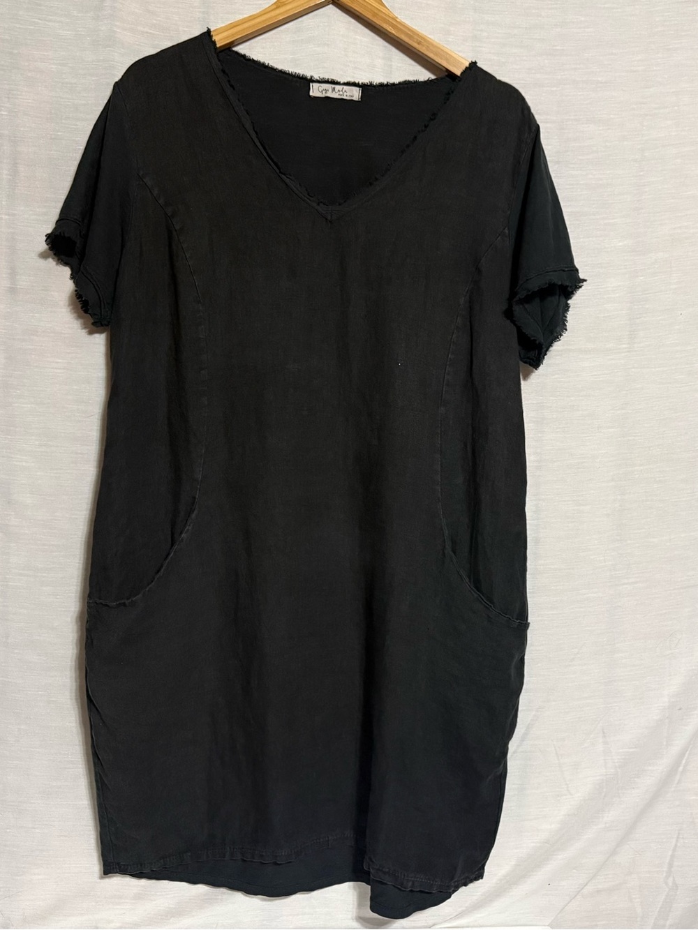 Gigi Moda Perla Linen Dress Black Made in Italy Pockets